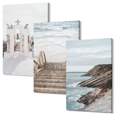 Tablou canvas set triptic Vederi la mare și arhitectura Santorini spre cer
