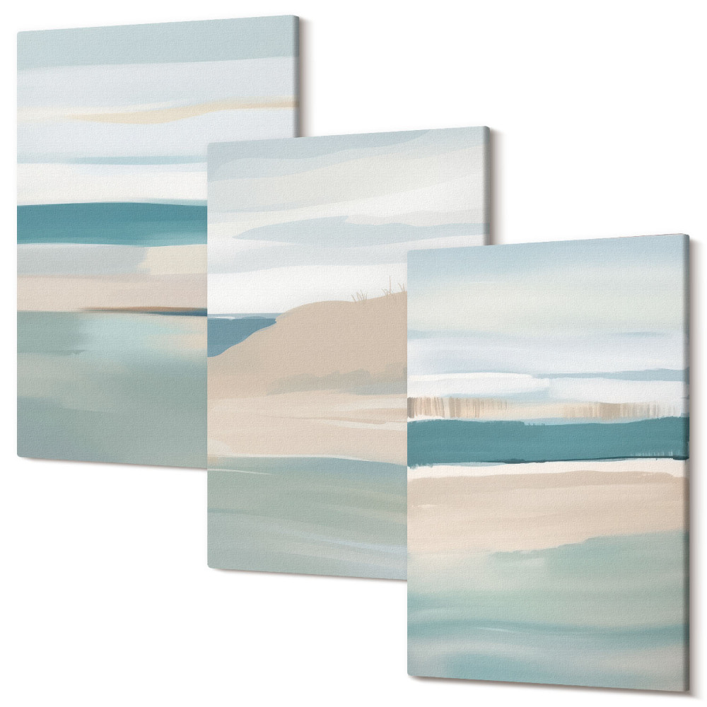 Tablou 3 piese Peisaje abstracte în nuanțe de albastru și bej
