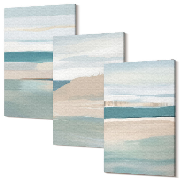 Tablou 3 piese Peisaje abstracte în nuanțe de albastru și bej