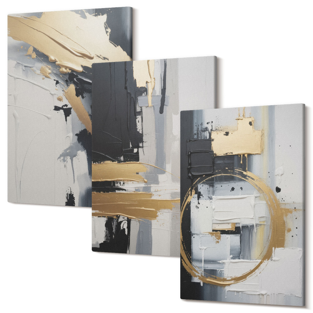 Tablou canvas set triptic Compoziții de pictură abstractă în alb-negru