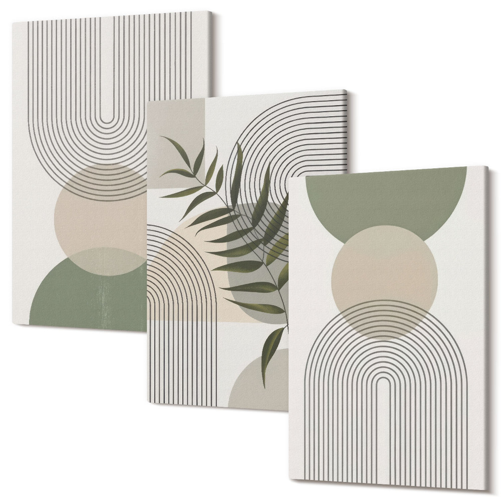 Tablou 3 piese Forme abstracte în nuanțe de verde și bej
