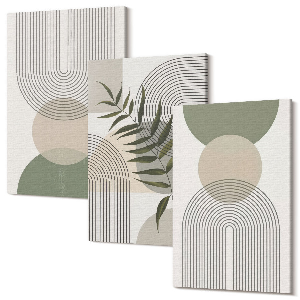 Tablou 3 piese Forme abstracte în nuanțe de verde și bej