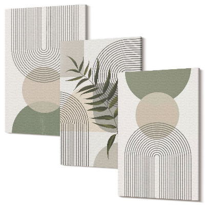 Tablou 3 piese Forme abstracte în nuanțe de verde și bej