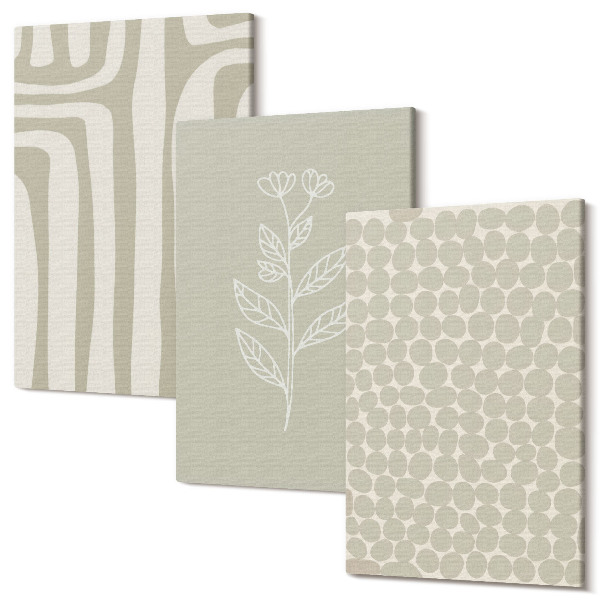 Tablou canvas set triptic Modele vegetale și geometrice în culori discrete