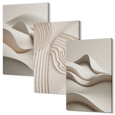Tablou 3 piese Valuri și structuri abstracte în nuanțe de bej