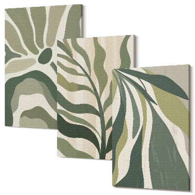Set tablouri canvas triptic Ilustrații cu frunze pictate în nuanțe de verde