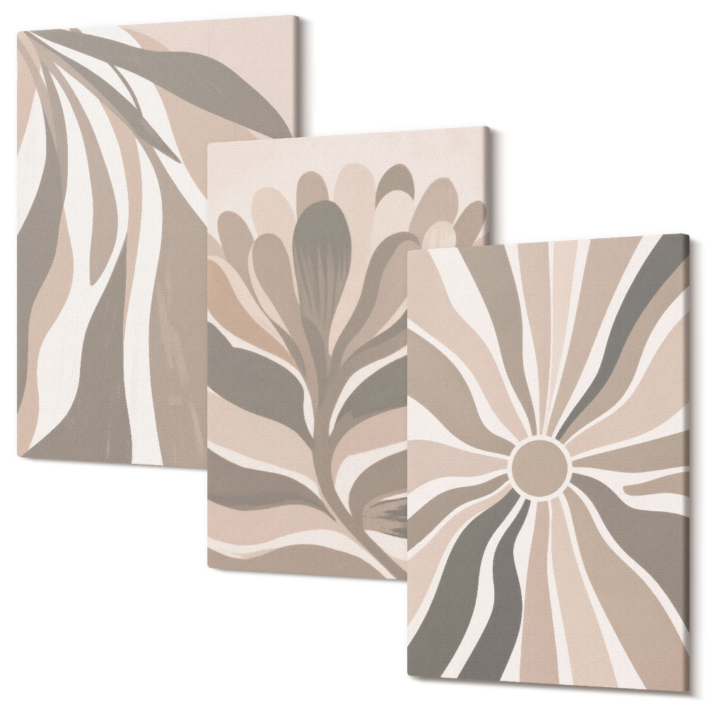 Tablou 3 piese Modele abstracte de plante în nuanțe de bej și maro
