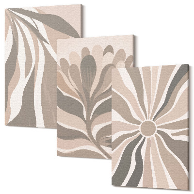 Tablou 3 piese Modele abstracte de plante în nuanțe de bej și maro