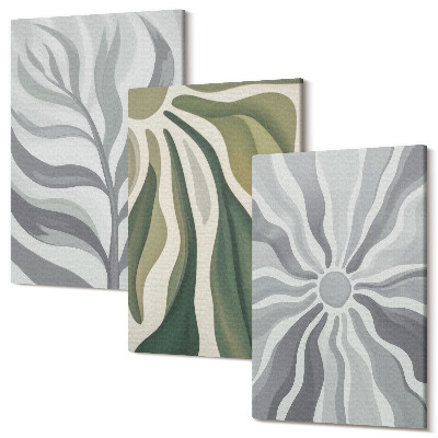 Set tablouri canvas triptic Modele de plante în nuanțe de verde și gri