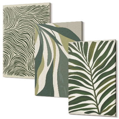 Tablou canvas set triptic Modele de frunze și linii ondulate în nuanțe de verde