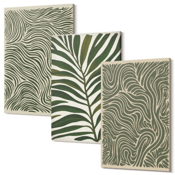 Set tablouri canvas triptic Modele abstracte cu frunze și forme ondulate
