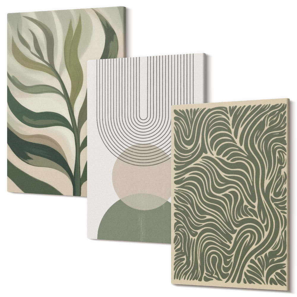 Tablou canvas set triptic Frunze și forme geometrice abstracte