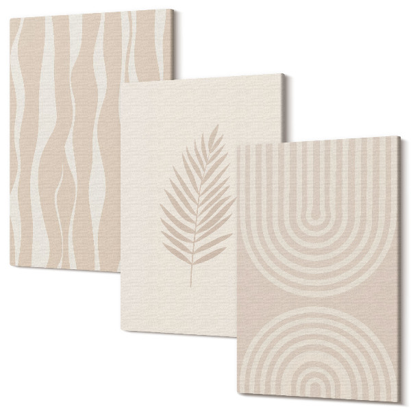 Tablou 3 piese Modele în nuanțe de bej cu motive vegetale
