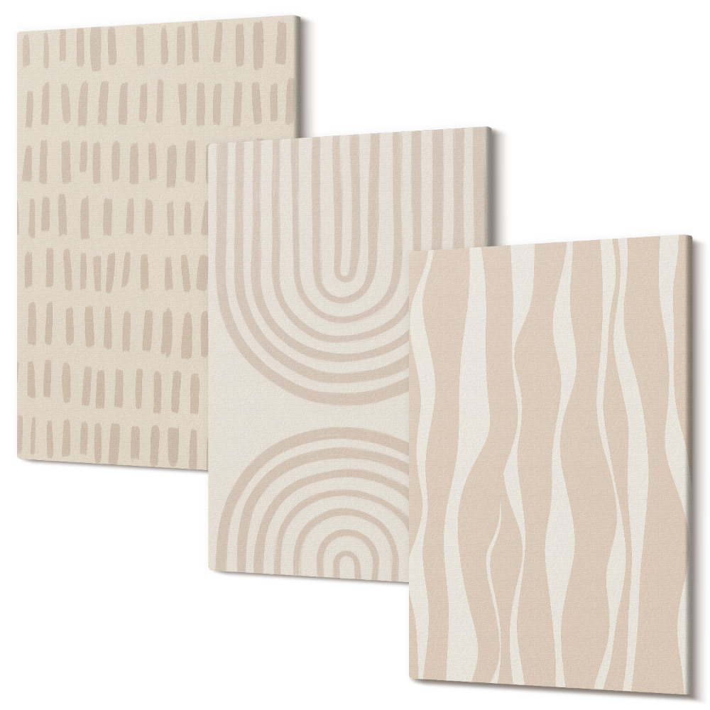 Tablou 3 piese Modele abstracte în nuanțe de bej și alb