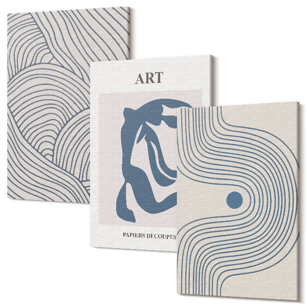 Tablou 3 piese Modele abstracte de linii și forme în nuanțe de albastru