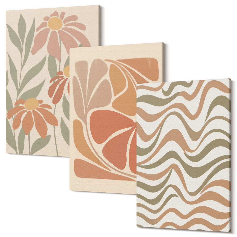 Tablou 3 piese Flori pastelate și modele abstracte