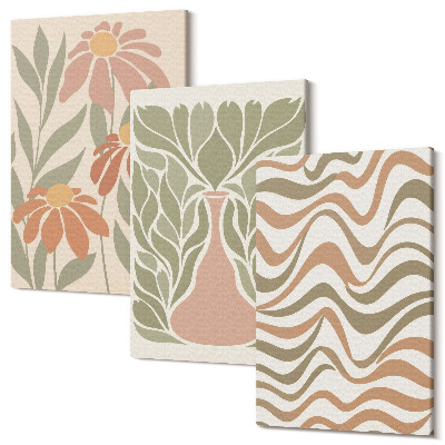 Set tablouri canvas triptic Ilustrații florale pastel abstracție ondulată
