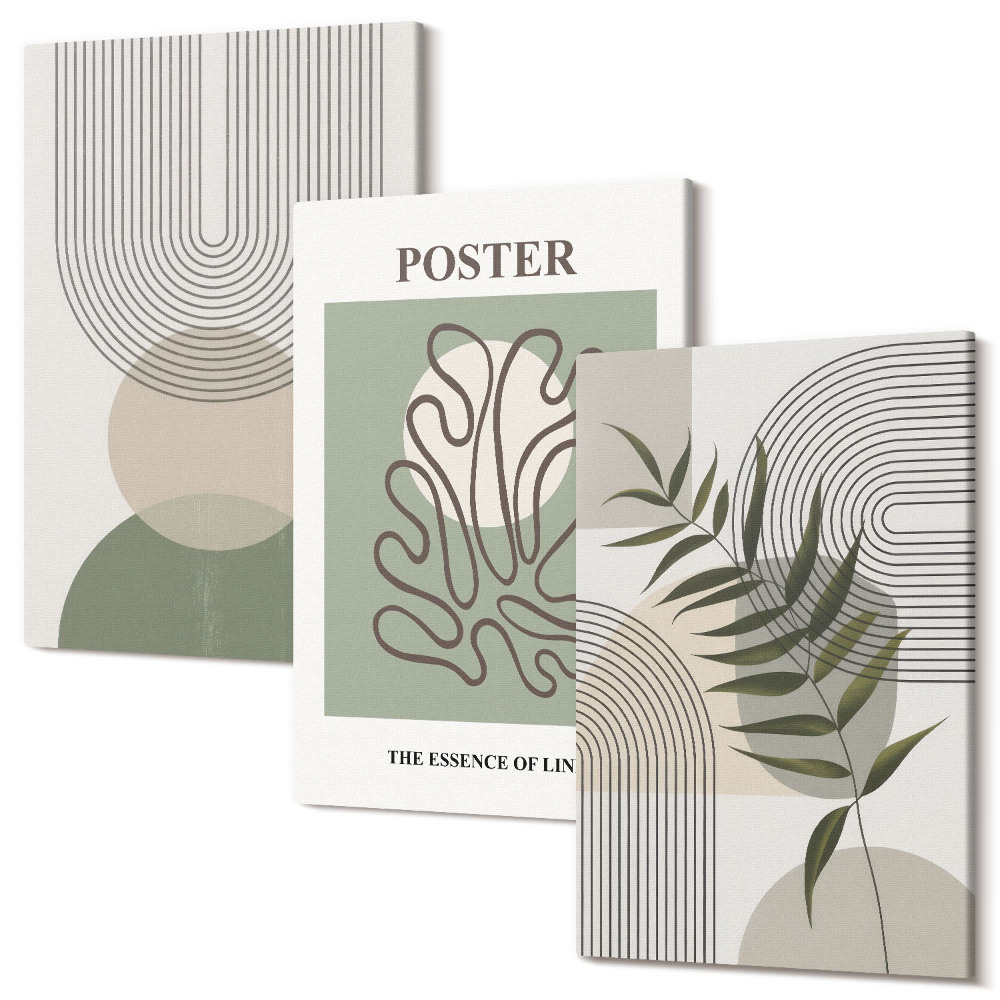 Tablou 3 piese Poster cu modele botanice abstracte geometrice