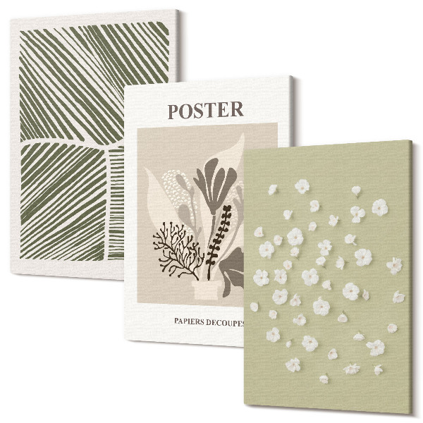 Tablou canvas set triptic Motive vegetale în culori și modele discrete
