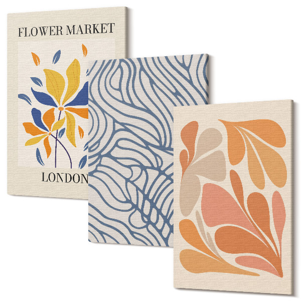 Tablou 3 piese Flori în stil modern cu modele abstracte