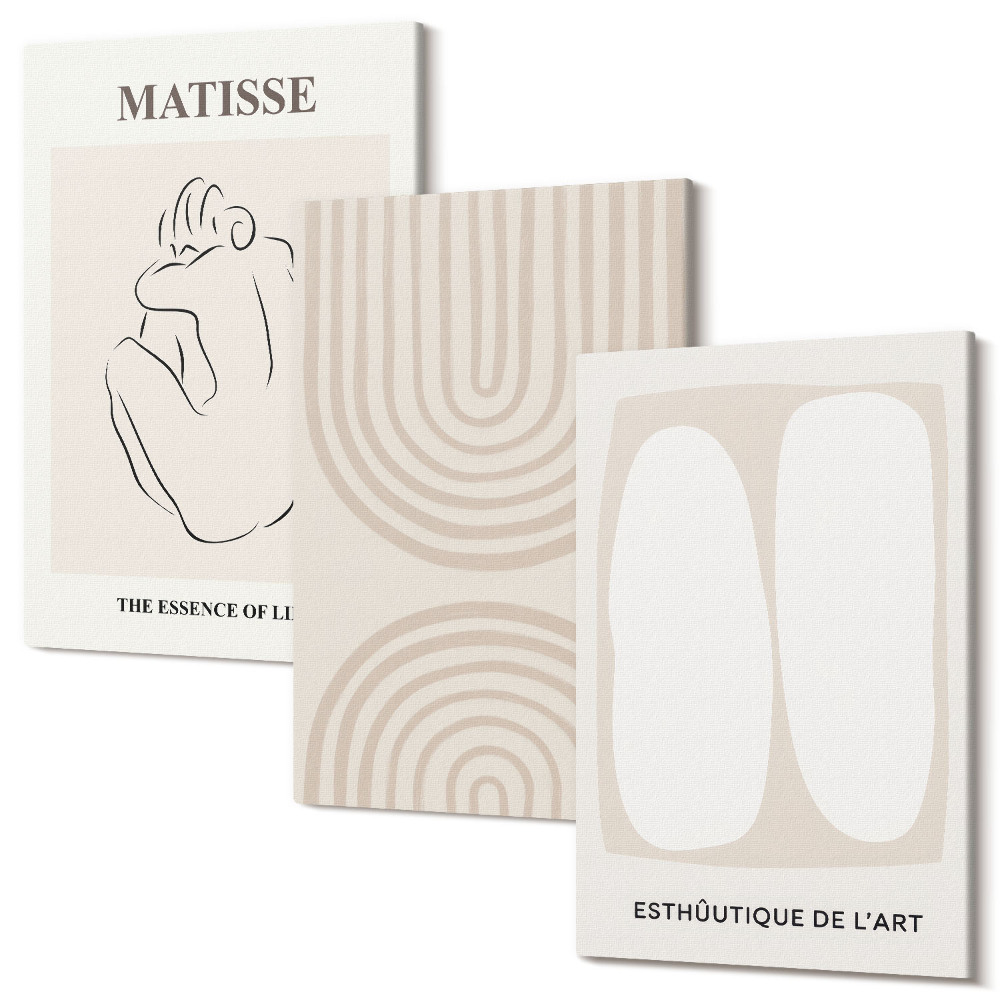 Set tablouri canvas triptic Linii elegante și forme minimaliste în tonuri neutre