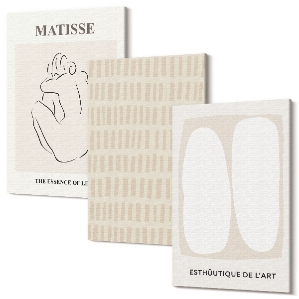 Tablou canvas set triptic Linii și forme în nuanțe de bej și alb