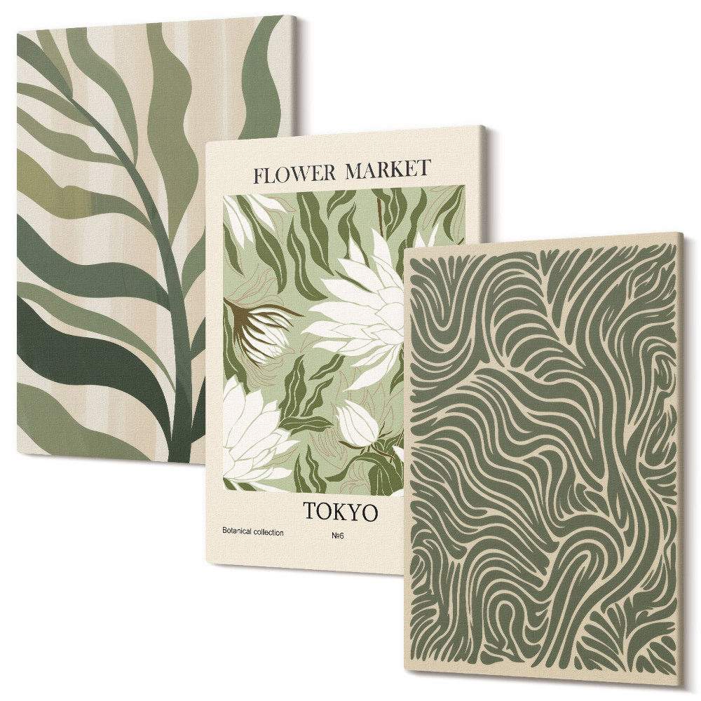 Set tablouri canvas triptic Modele de plante, decoratiuni botanice, stil boho