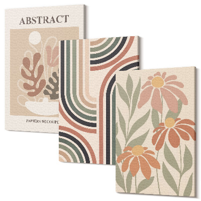 Set tablouri canvas triptic Plante și modele abstracte în culori pastelate