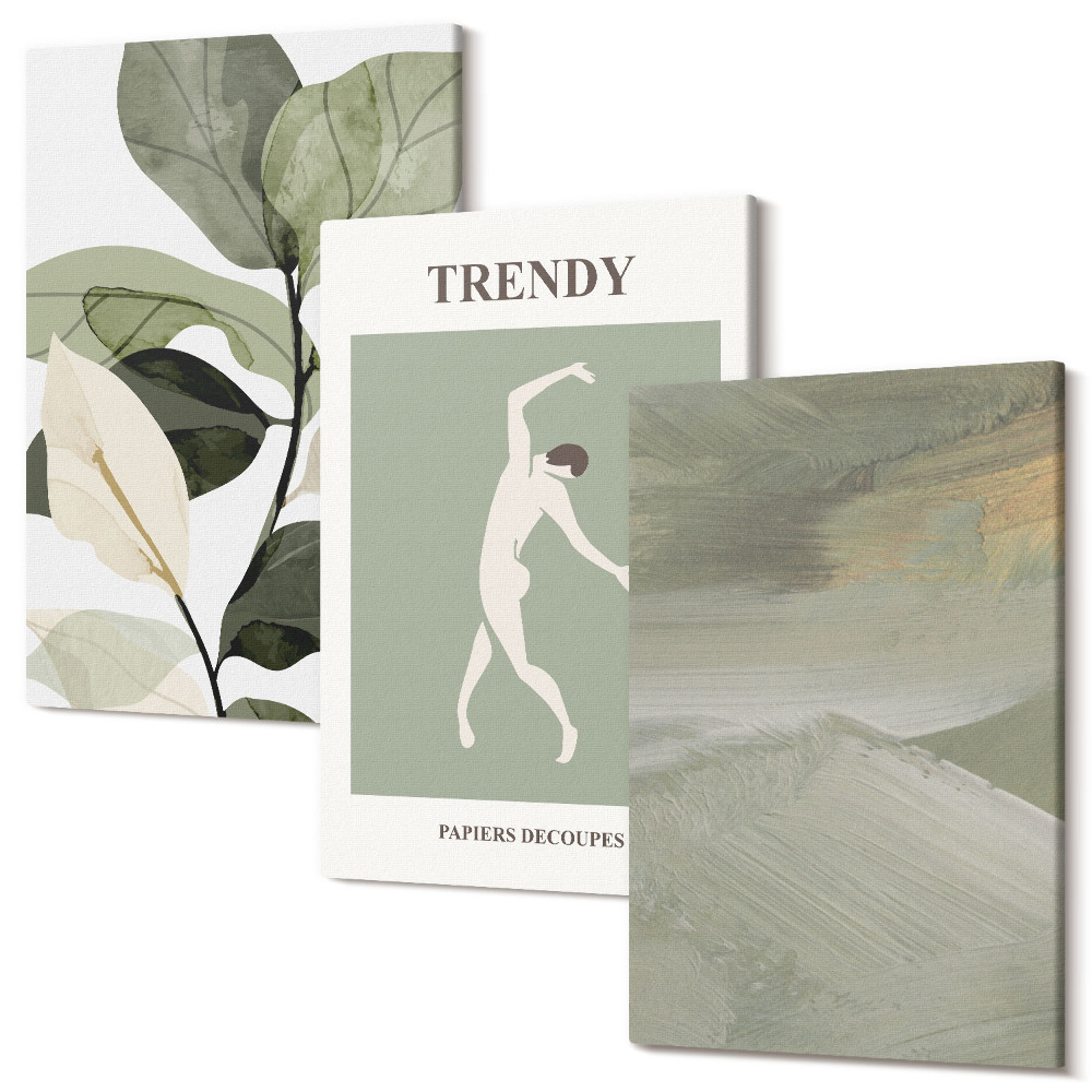 Tablou canvas set triptic Modele de plante cu siluete și forme abstracte