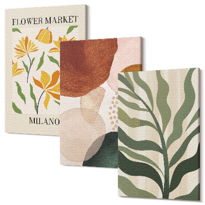 Set tablouri canvas triptic Motive florale cu forme abstracte și frunze
