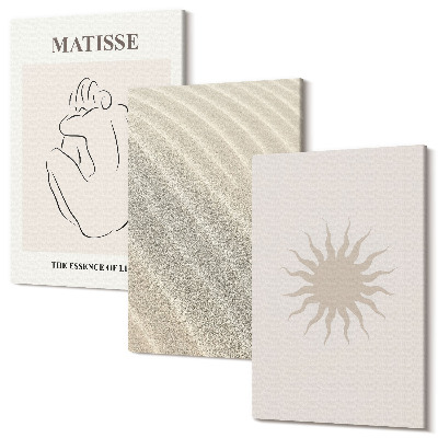 Set tablouri canvas triptic Linii minimaliste, nisip, valuri și soare