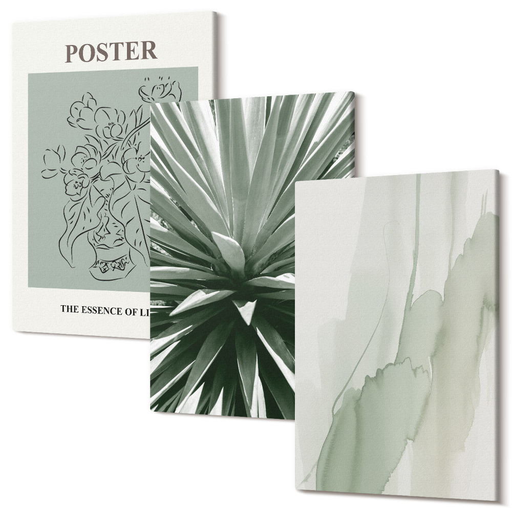 Tablou canvas set triptic Modele de plante în nuanțe de verde și bej