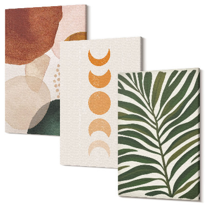 Tablou 3 piese Forme abstracte în culori calde și frunze