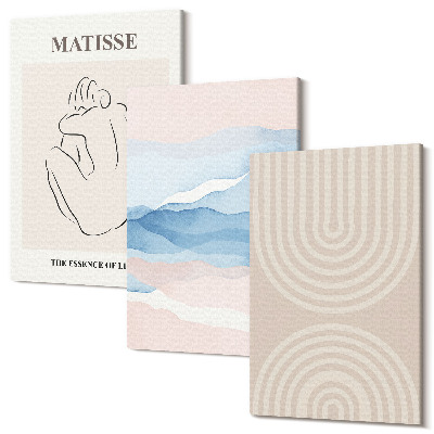 Tablou canvas set triptic Linii și valuri în nuanțe pastelate cu un accent minimalist