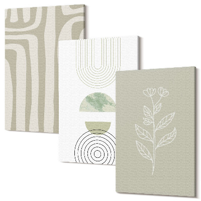 Tablou canvas set triptic Modele geometrice cu accente de plante în nuanțe de verde