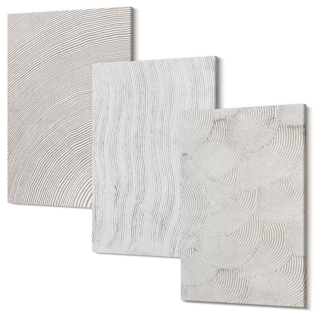 Set tablouri canvas triptic Modele în nisip, structuri geometrice liniare