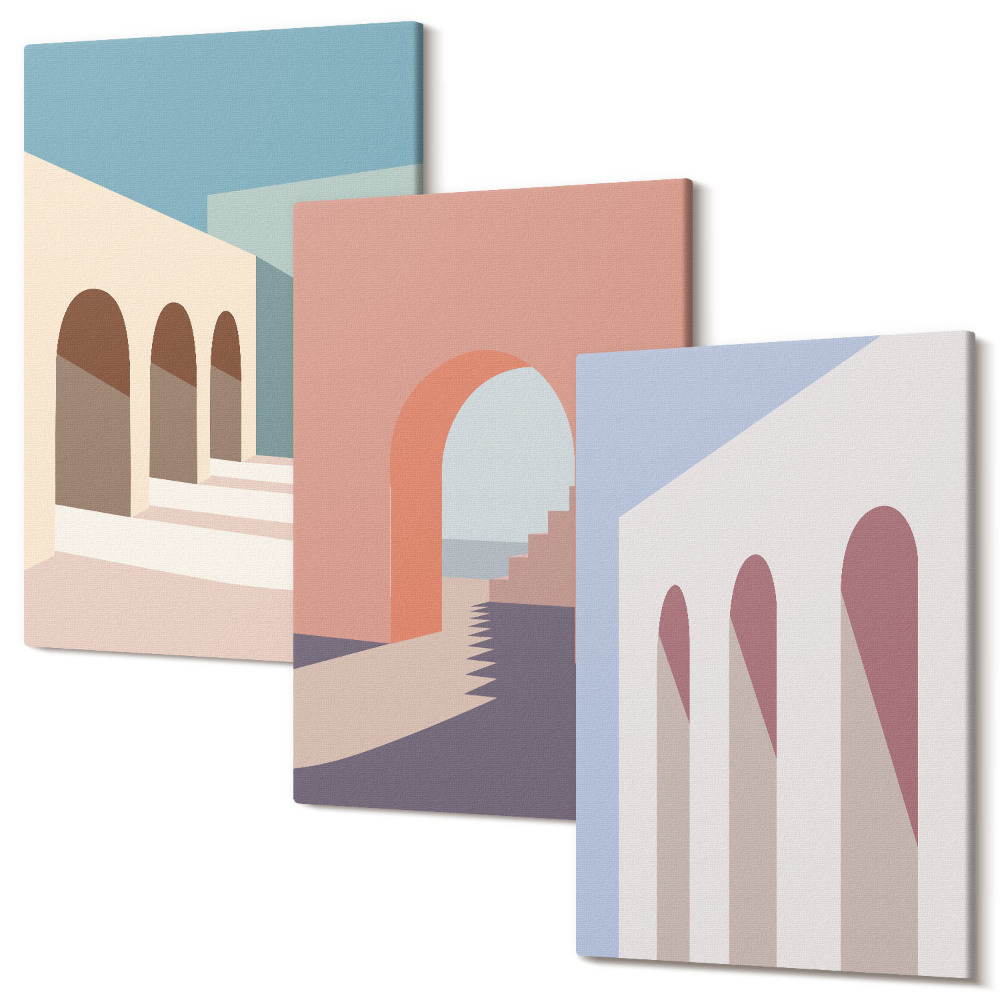 Tablou canvas set triptic Grafică minimalistă pastel a arhitecturii urbane