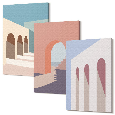 Tablou canvas set triptic Grafică minimalistă pastel a arhitecturii urbane