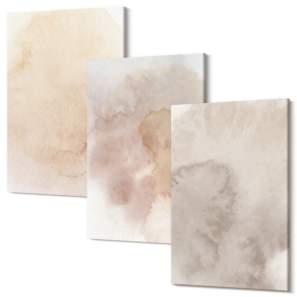 Set tablouri canvas triptic Acuarele calde pe pânză cu texturi pastelate