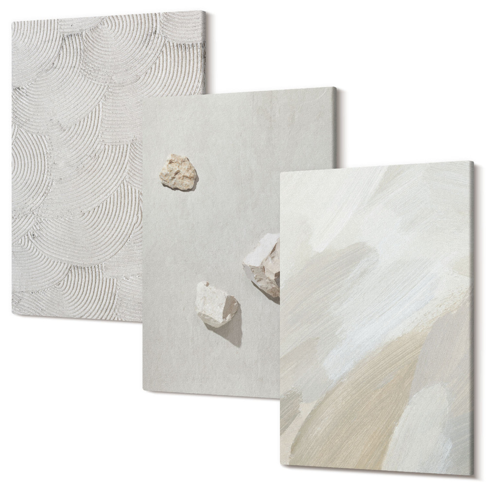 Tablou canvas set triptic Nisip, pietre și texturi moderne de vopsea