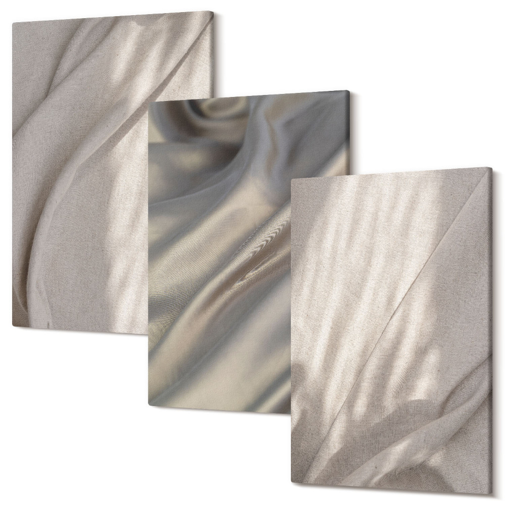 Set tablouri canvas triptic Prim-plan cu structuri de material natural în stil boho