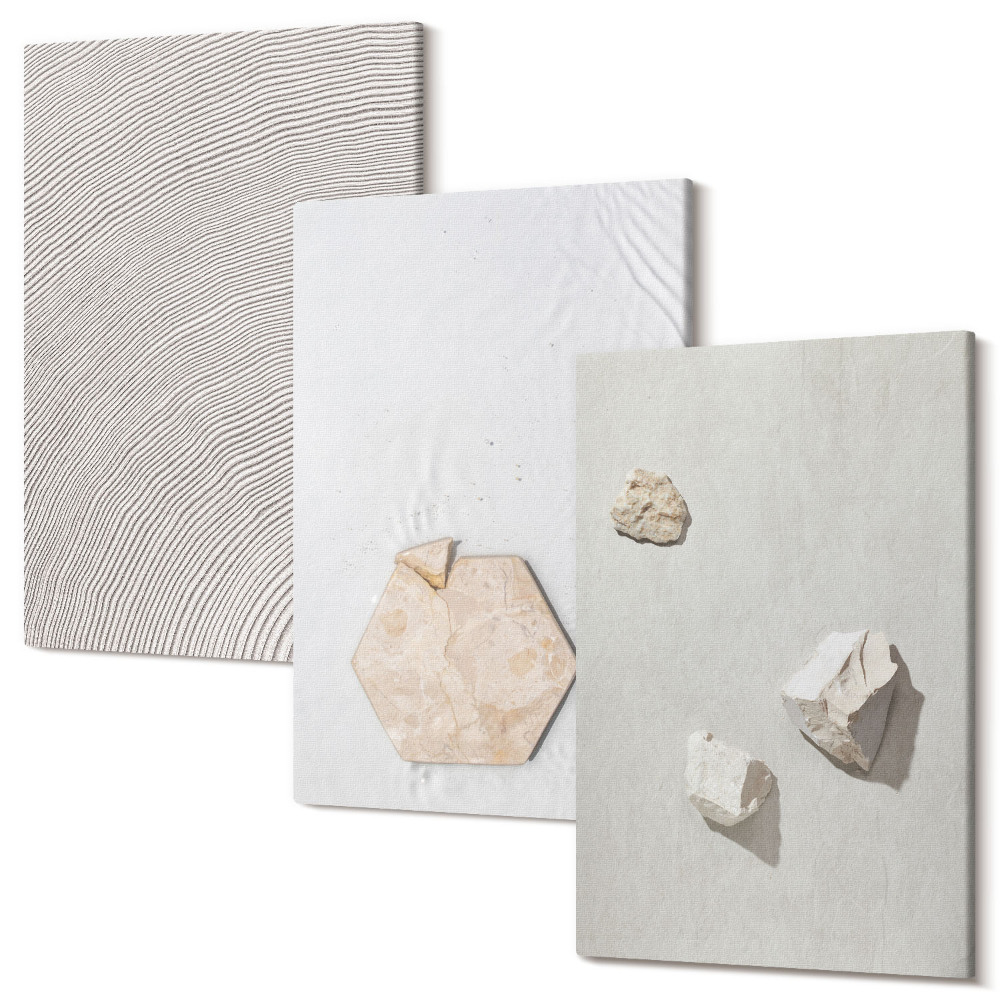 Set tablouri canvas triptic Texturi ușoare pe nisip, stil boho delicat