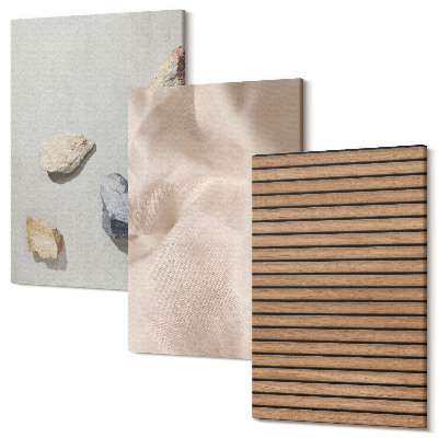 Tablou 3 piese Pietre, lemn, stofa, diverse texturi