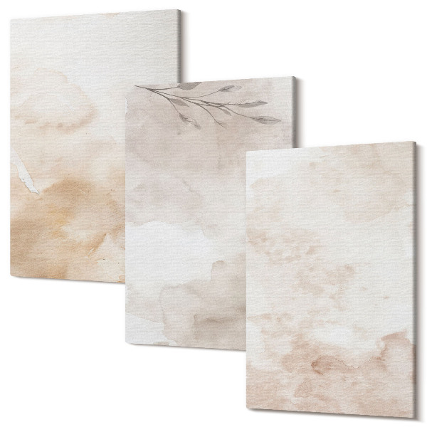 Tablou canvas set triptic Pete și frunze de acuarelă în culori pastelate