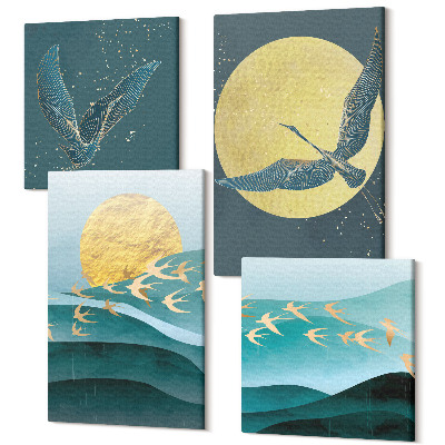 Tablouri multicanvas 4 piese Peisaje abstracte elegante cu păsări