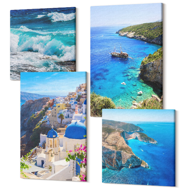 Tablou 4 piese Vederi grecești la malul mării și orașul Santorini Oia