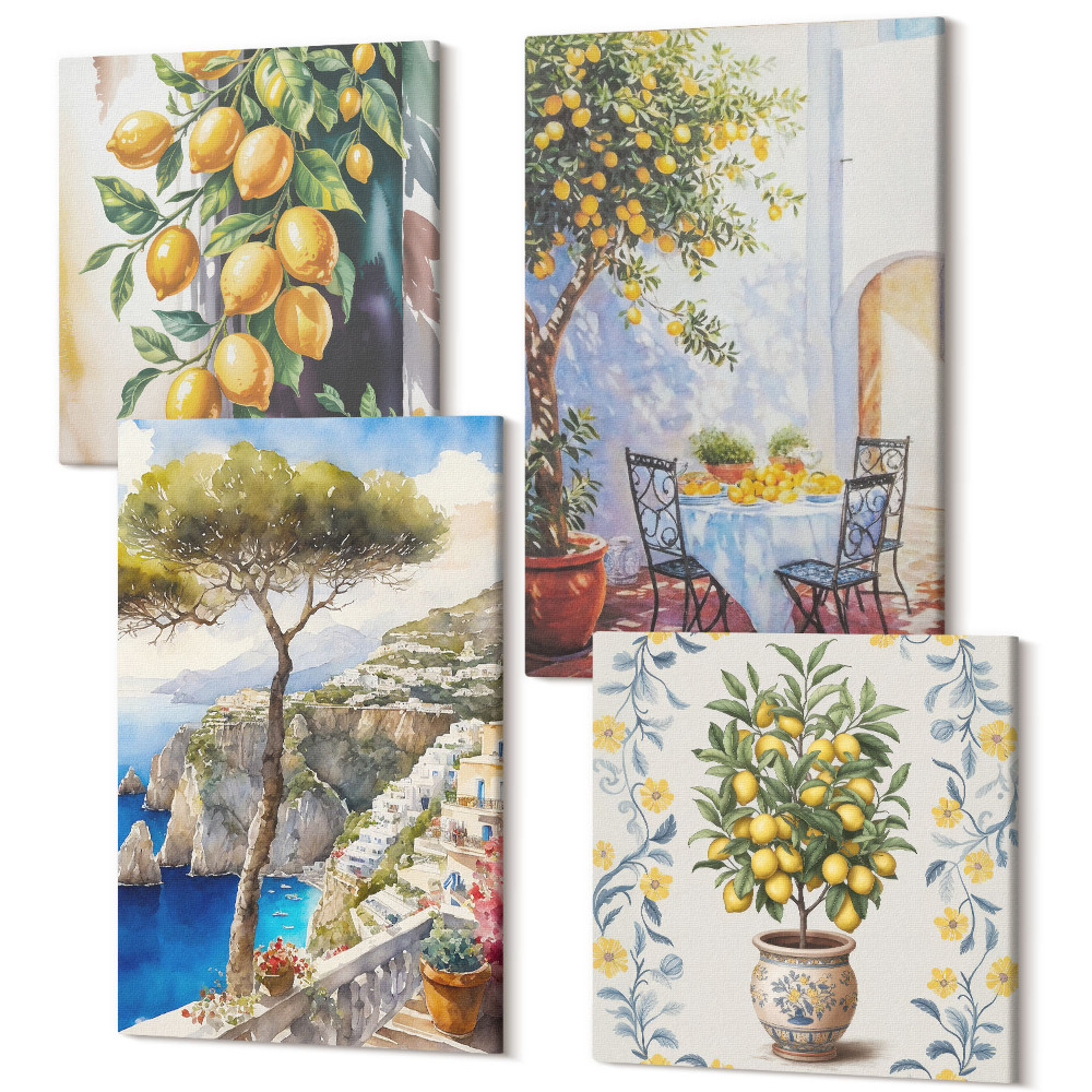 Tablou 4 piese Lămâi și vederi pictate la malul mării