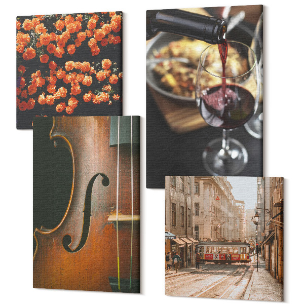 Tablouri multicanvas 4 piese Vin de stradă cu flori romantice de epocă și vioară