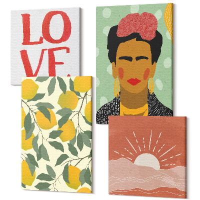 Tablou 4 piese Inscripția LOVE peisaj portret al Fridei Kahlo