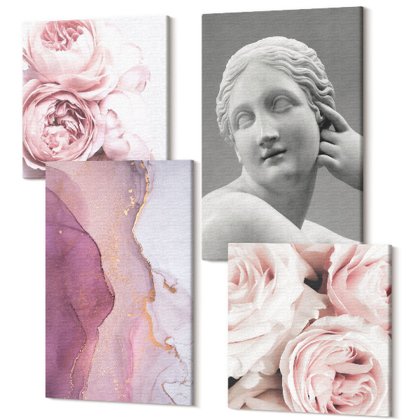 Tablouri canvas set 4 piese Bujori romantici sculptură a unei femei abstracte